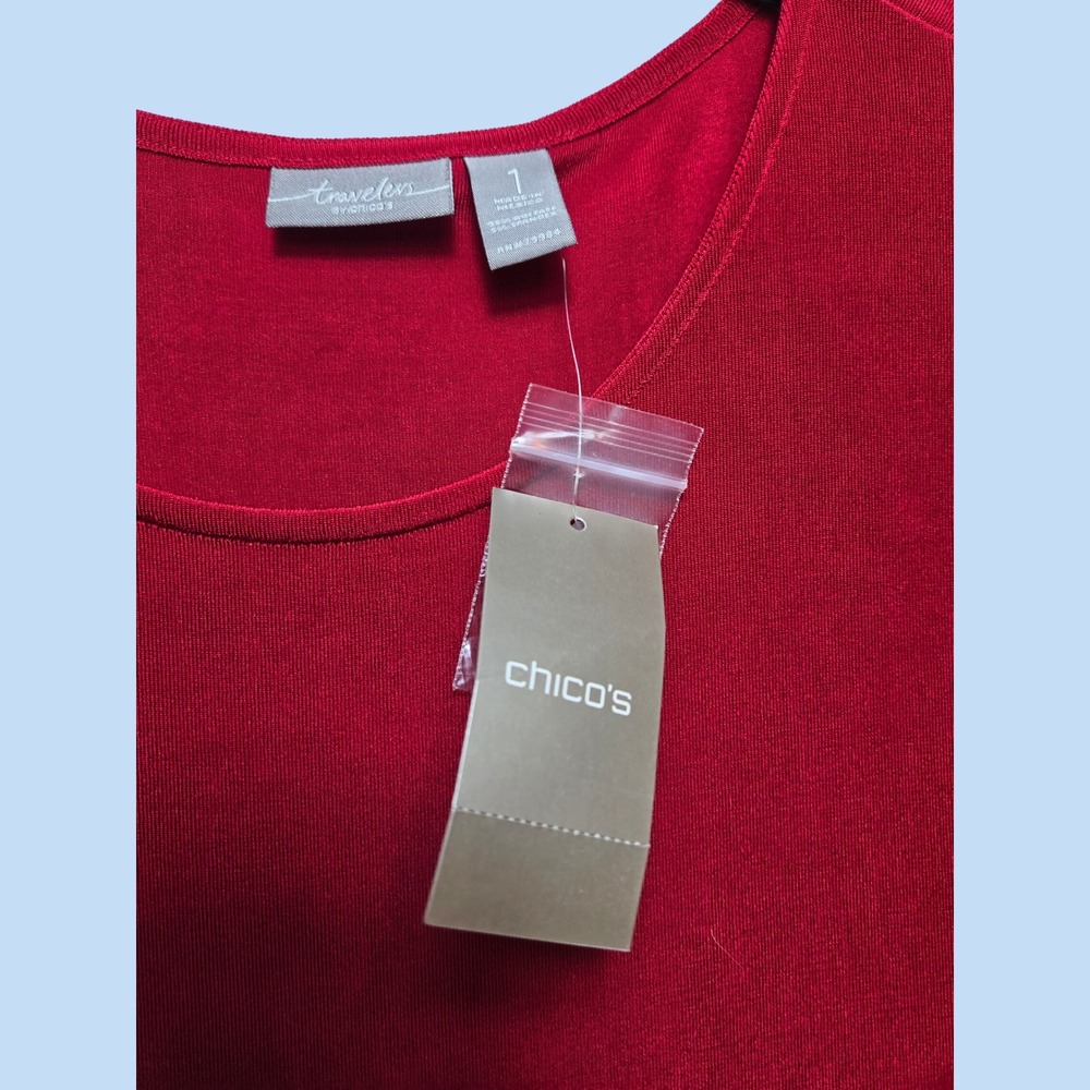 Travelers by Chicos Red Stretchy Slitted Sleeve Shift Dress Size 1 US 8-10 - Picture 2 of 11